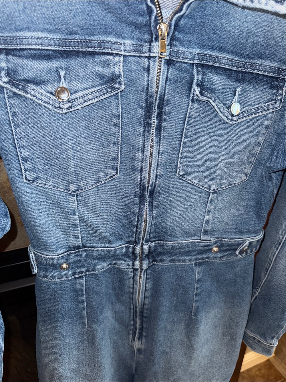 Good American Long Sleeve Denim Jean Jumpsuit Utility Western Size 3 /L - Picture 4 of 11